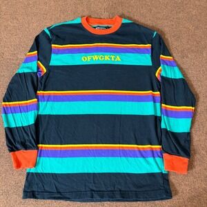 OFWGKTA Odd Future Striped Long Sleeve Shirt Mens Medium Black Teal Purple M